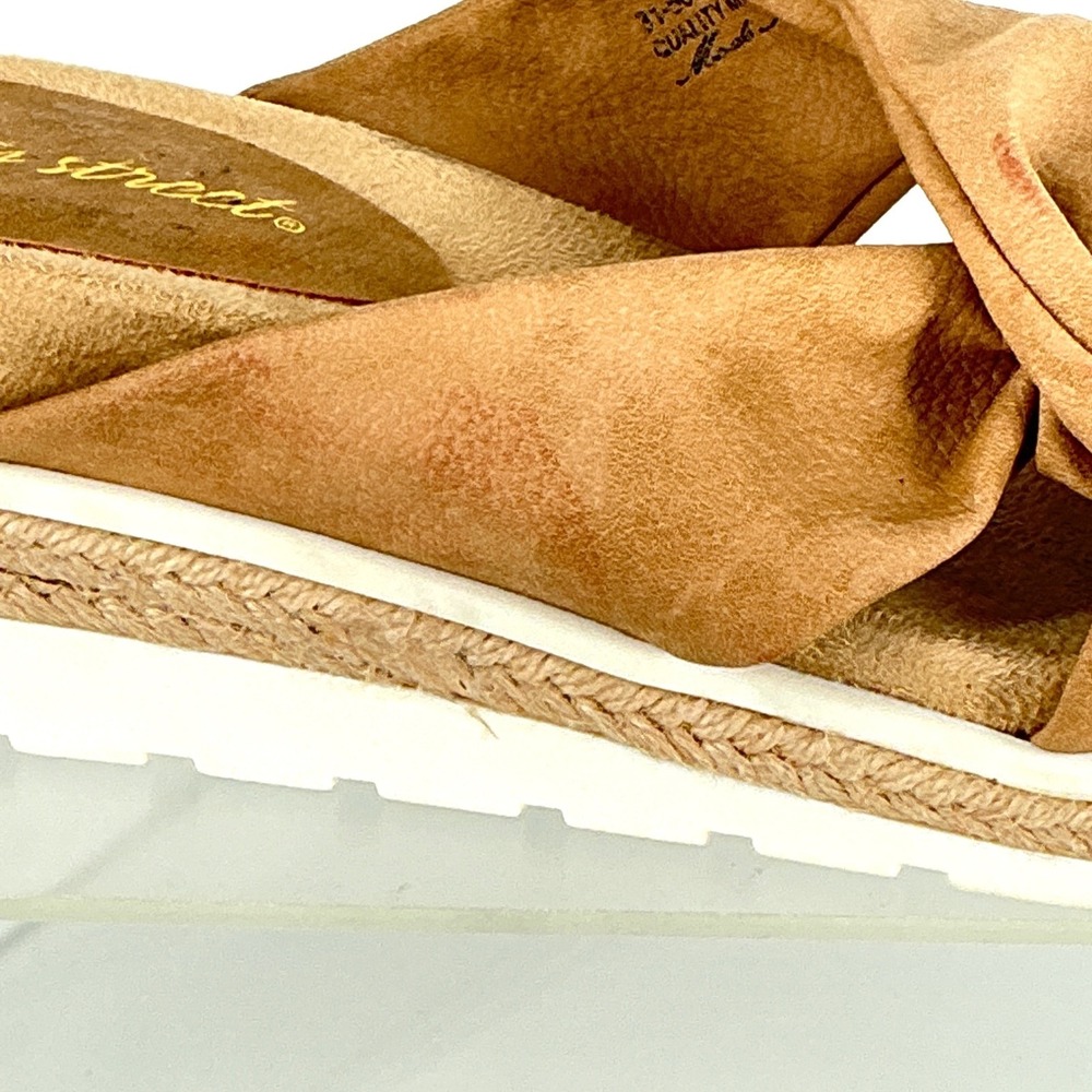 Easy Street Size 10 Tan Faux Suede Twist Knot Espadrille Wedge Sandals - Picture 7 of 14